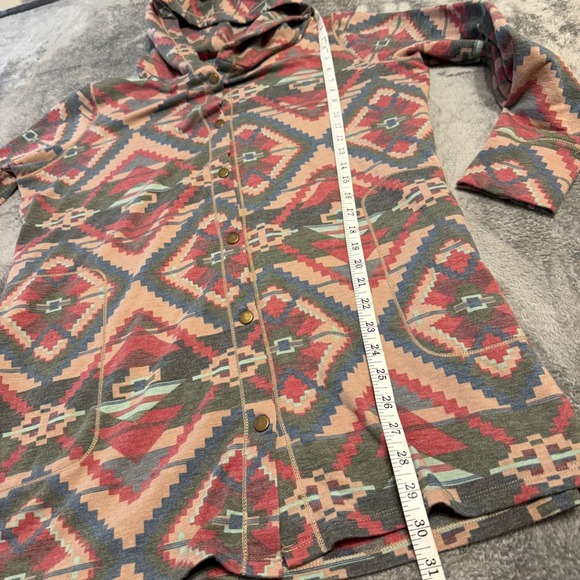 CUDDL DUDS COMFORTWEAR Women's Geometric Aztec Print Hooded Button Front Size M - Picture 6 of 7